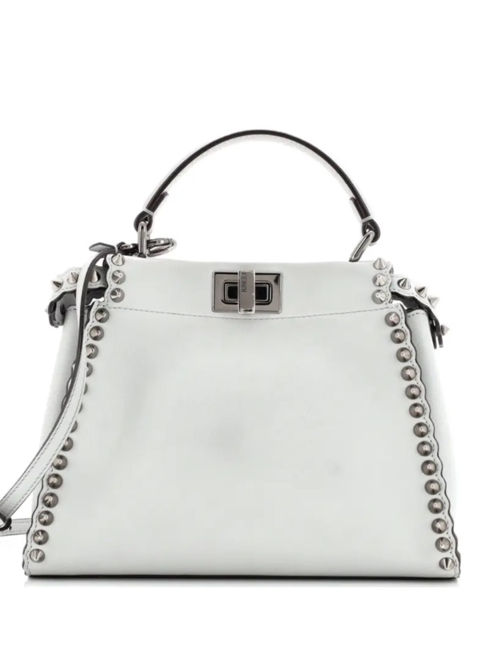 Fendi Peekaboo Mini Light Blue Studded Leather Two-Way Top Handle Bag - Picture 1 of 16